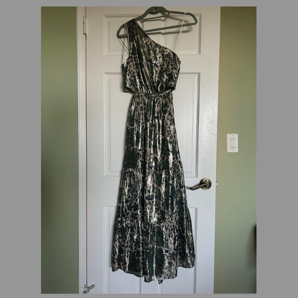 J.Crew Size 8 Collection one-shoulder cutout dress in floral Lurex® chiffon